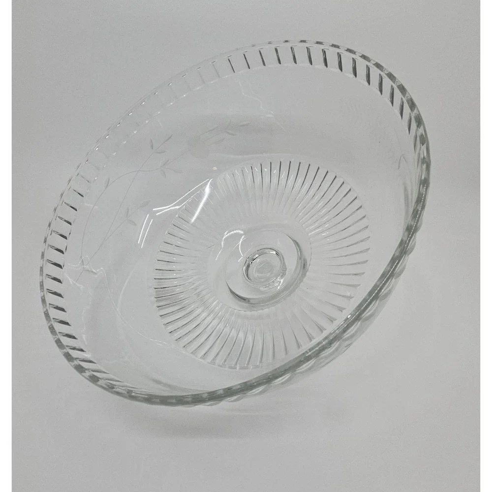 Vintage Princess House Clear Glass Cake Stand Dome and Platter Etched Floral 13